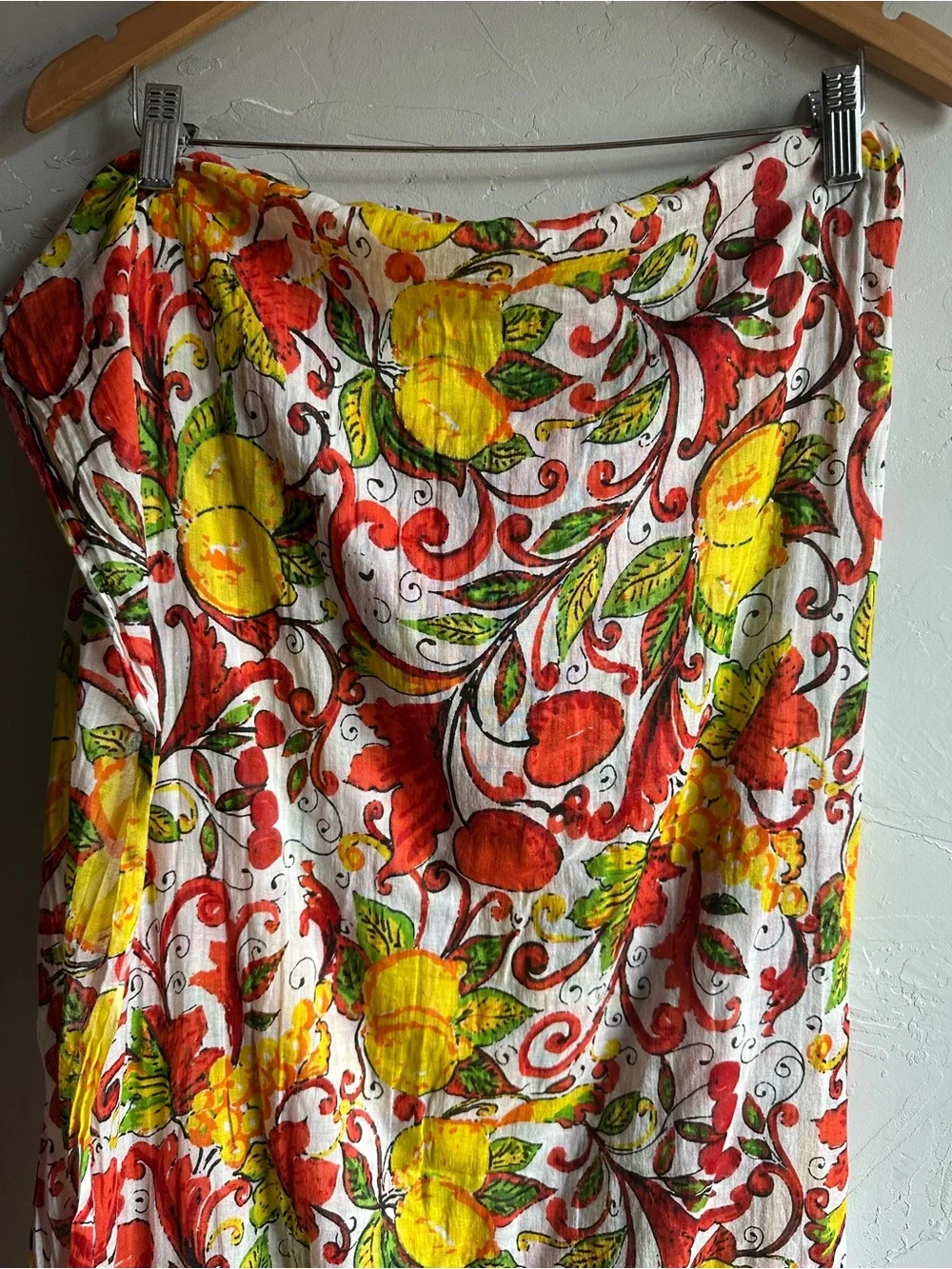 Italian Lemon Fruit Print Cotton Scarf Mediterranean Euro Summer Coastal Boho
